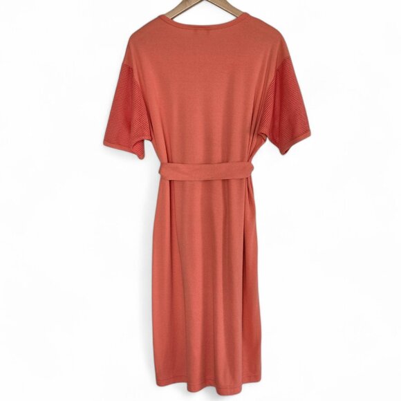 Vintage Tumbleweeds Tie Waist Midi Dress Women's 80s Scoop Neck Mesh Shoulder L - Picture 2 of 6